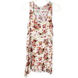 orange creek Sleeveless Country Floral Print Mini Dress Size large Cream and Red